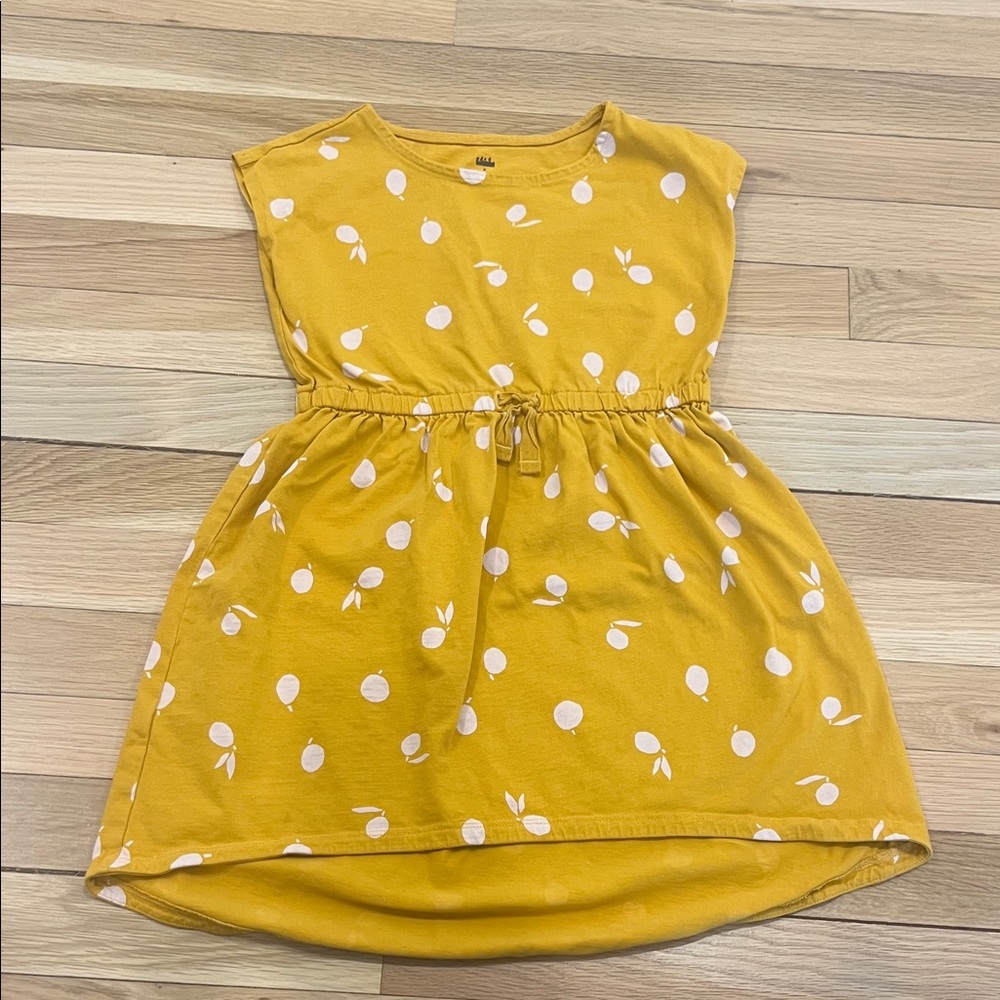 Tea Collection Mustard Yellow Kids Dress with White Friit Polka Dots